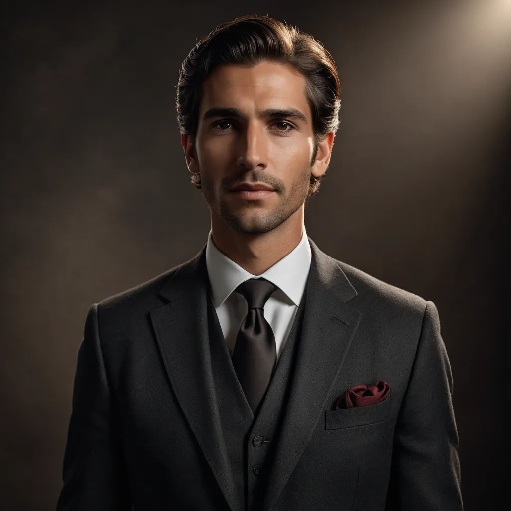 a man in a suit and tie posing for a picture in a spotlight light with his hands in his pockets, mannerism, a character portrait, Christian Hilfgott Brand, refined