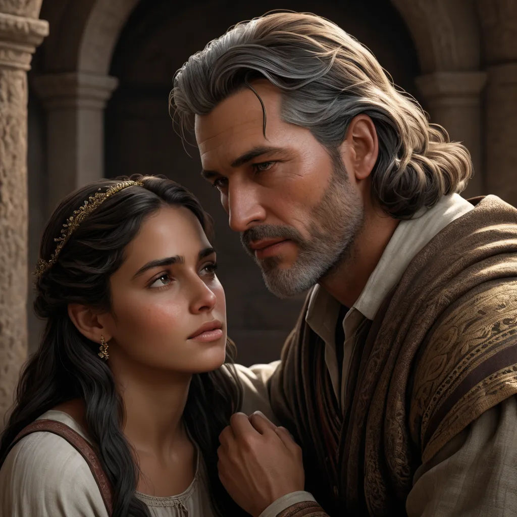 a man and a woman standing next to each other in a building with a stone archway behind them and a man with a beard and a woman with a braid, fantasy art, a painting, Eddie Mendoza, official art