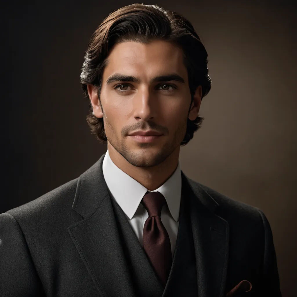 a man in a suit and tie posing for a picture in a studio setting with a dark background and a black backdrop, photorealism, a photorealistic painting, Christian Hilfgott Brand, photoreal