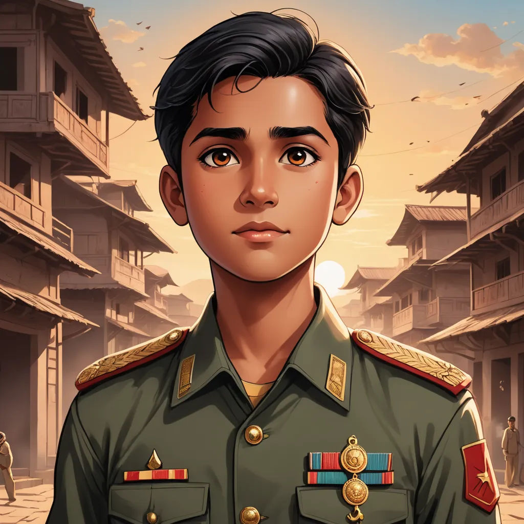 a cartoon of a man in a military uniform in a city setting with a bird flying overhead in the background, serial art, a character portrait, Alejandro Burdisio, official art