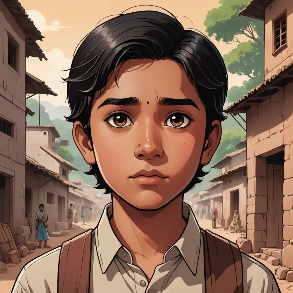 a boy with a backpack standing in front of a street with a building and trees in the background and a woman standing in the foreground, serial art, a character portrait, Alejandro Burdisio, graphic novel