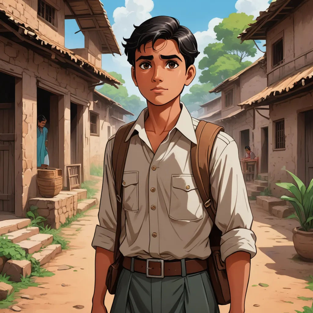 a man standing in a village with a backpack on his back and a building in the background with a man standing in the street, serial art, a character portrait, Cedric Seaut (Keos Masons), official art