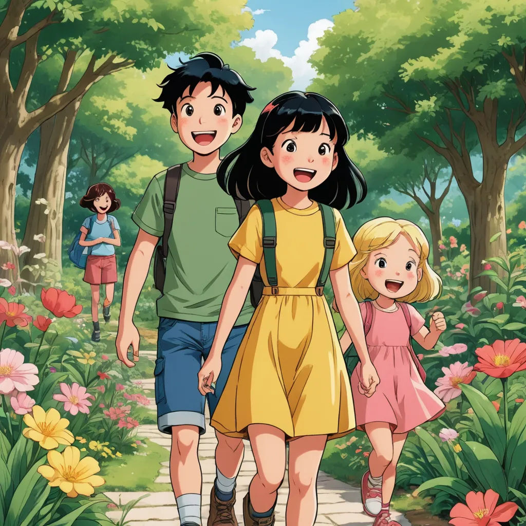 a man and woman walking down a path with a child on her back and a girl on her knees, lyco art, a poster, Anne Said, ghibli