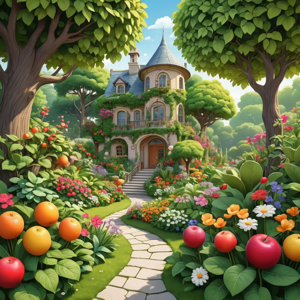 a painting of a house in a garden with flowers and trees around it and a pathway leading to it, fantasy art, a storybook illustration, Chris LaBrooy, kinkade