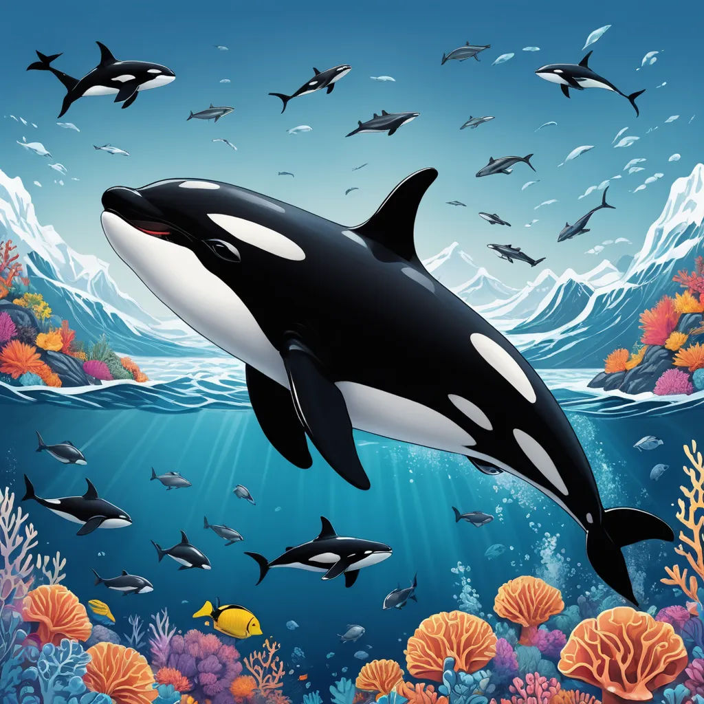 a whale swimming in the ocean surrounded by fish and corals with a blue sky background and a sunbeam, pop surrealism, a storybook illustration, Chris LaBrooy, highly detailed digital painting