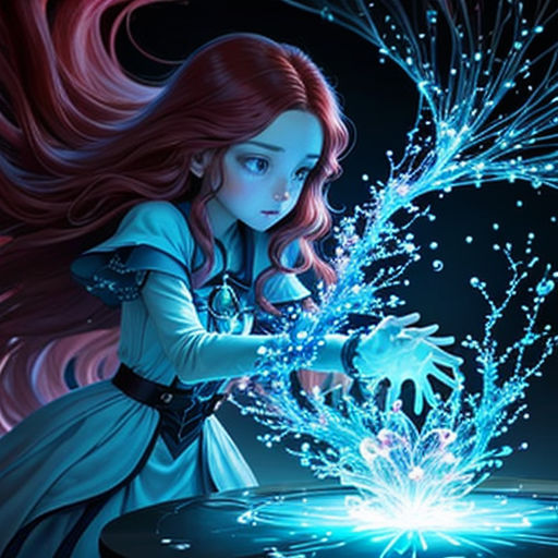 a girl in a dress is holding a sparkler in her hand and looking at a blue light in the air