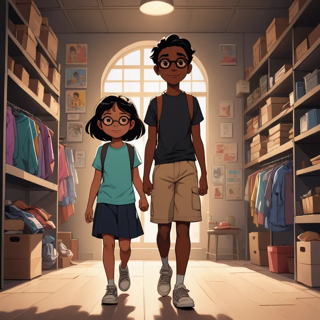 a man and a woman are standing in a store holding hands and looking at the camera, with a window in the background, serial art, a storybook illustration, Chris LaBrooy, official art
