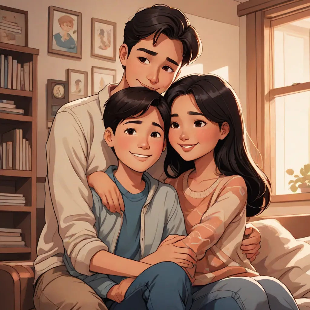 a man and woman sitting on a couch with a child in their arms and a man standing behind them, sots art, a comic book panel, Artgerm, official art
