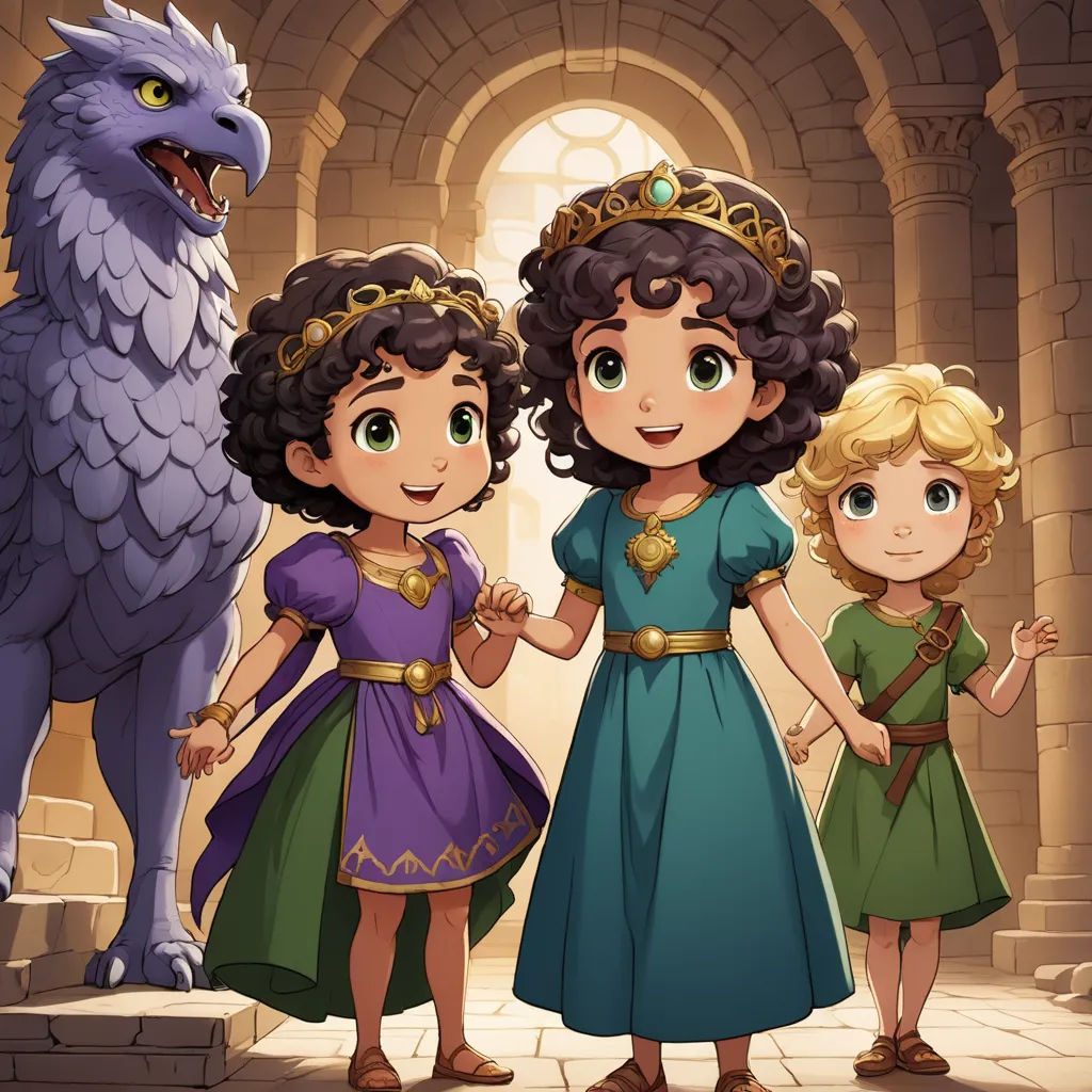 a group of three girls standing next to a dragon on a stone floor in a castle like setting with a dragon on the wall, sots art, concept art, Ada Gladys Killins, official art