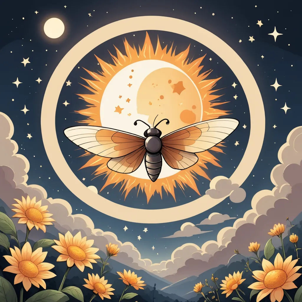 a painting of a bee flying over a field of sunflowers under a full moon with stars and clouds, space art, a storybook illustration, Chris LaBrooy, rossdraws global illumination