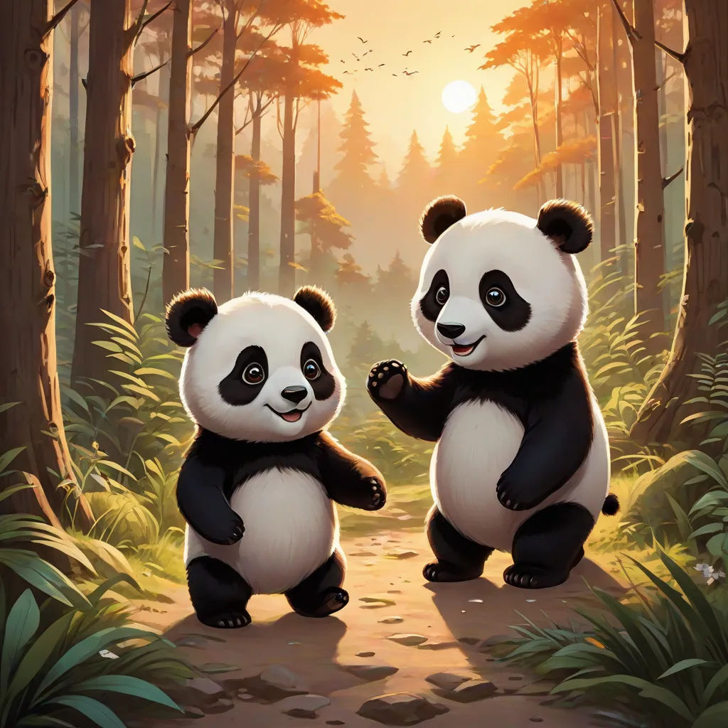 two pandas standing in the middle of a forest with trees and grass, one of them is giving the other a high five, magic the gathering artwork, altermodern, a painting, Brothers Hildebrandt