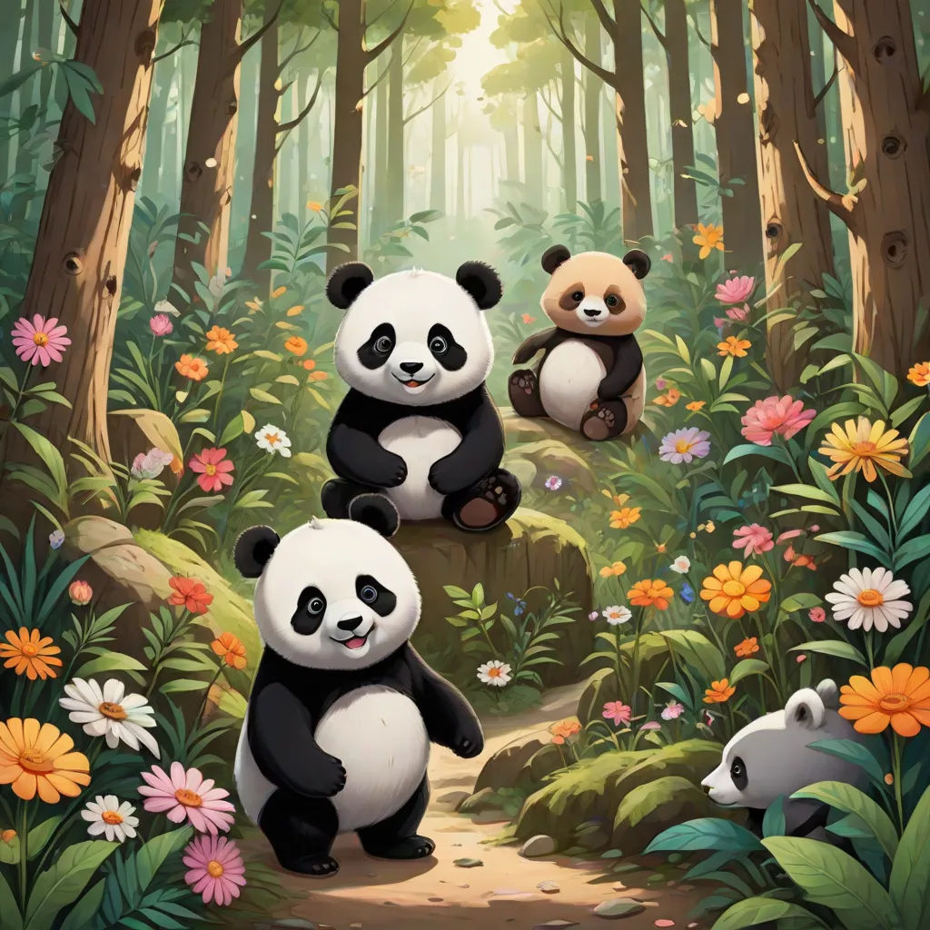 two pandas are sitting on a tree in the forest and one is holding a baby panda's hand, official art, sots art, a painting, Chris LaBrooy