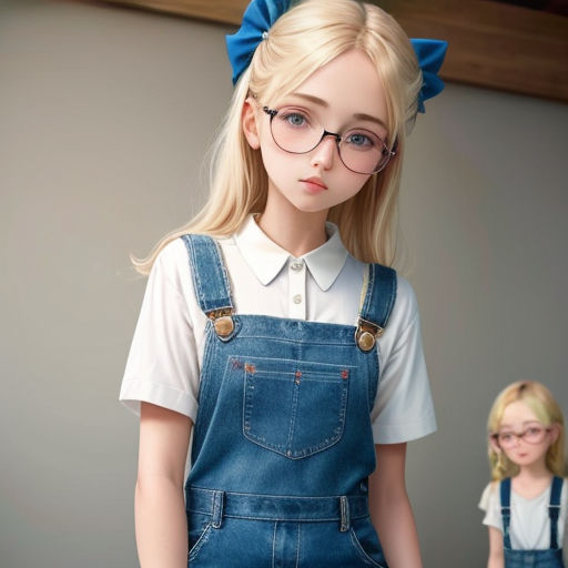 a doll with glasses and a blue bow on her head and a blonde doll with glasses on her head