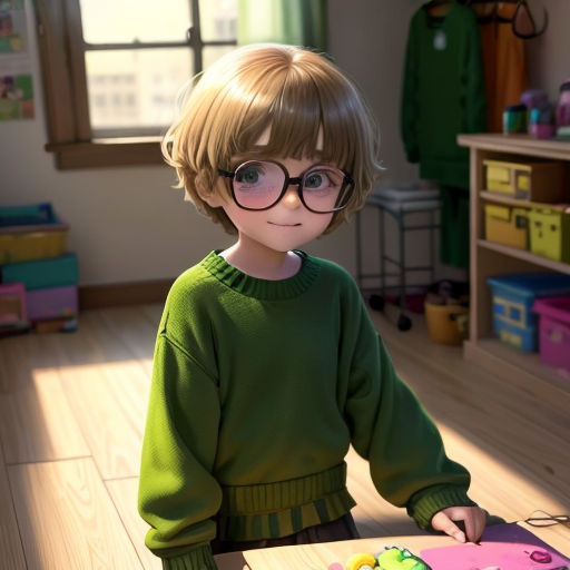 a little boy with glasses sitting at a table with a cake on it and a pair of scissors in his hand