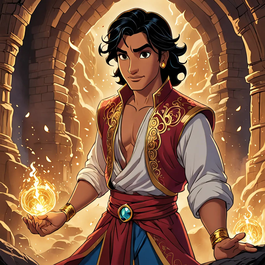 a man in a red and gold outfit holding a ball in his hand and a fire in his hand, dau-al-set, a character portrait, Altoon Sultan, rossdraws global illumination