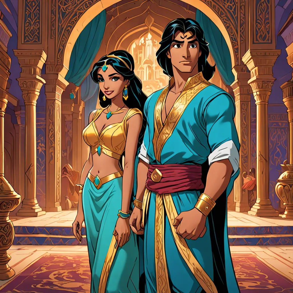 a man and woman dressed in ancient egyptian costumes standing in front of a doorway with a doorway in the background, cloisonnism, egyptian art, Altoon Sultan, orientalism