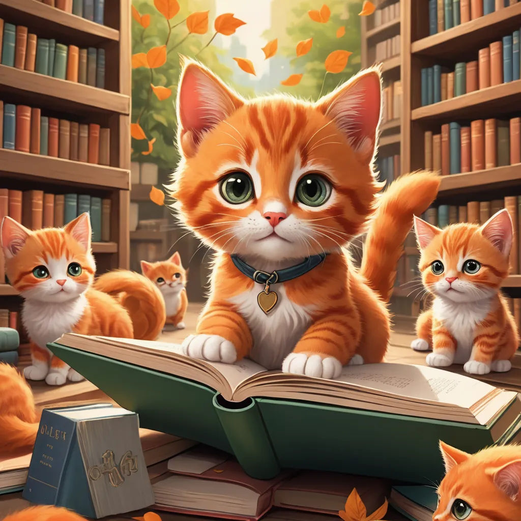 a painting of a cat sitting on a book in a library with other cats around it and a book in the foreground, fantasy art, a storybook illustration, Art & Language, storybook illustration