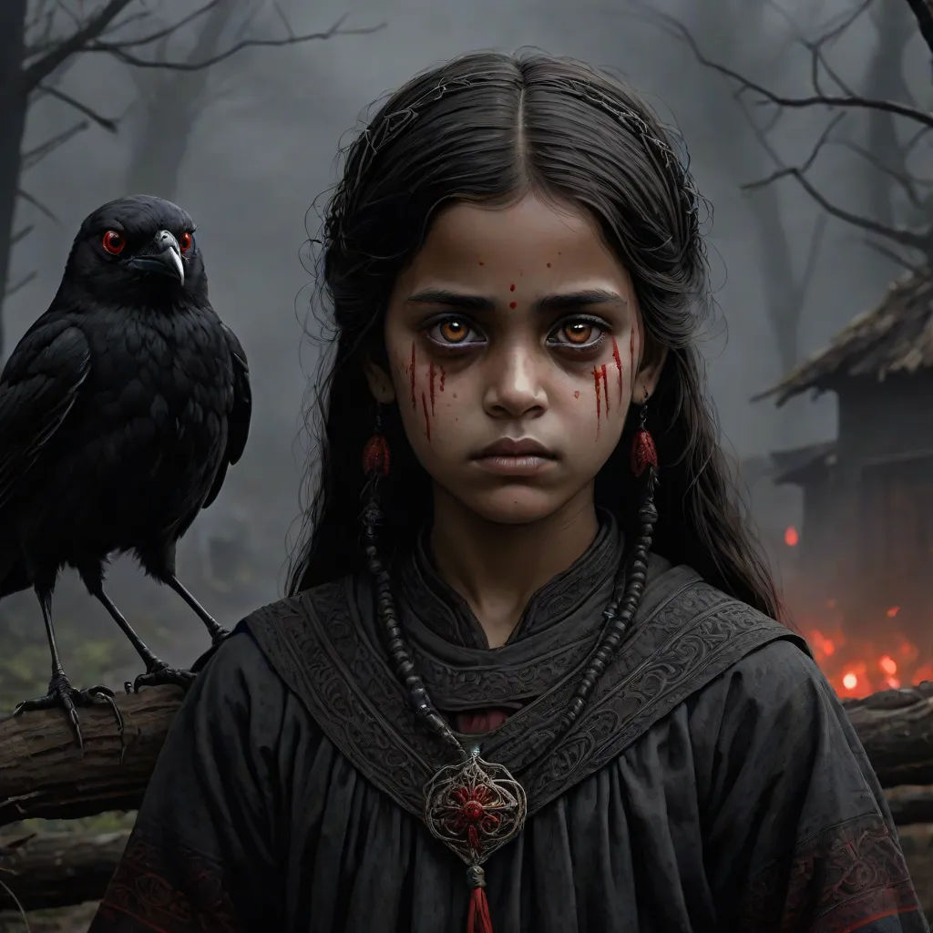 a girl with a crow on her shoulder and a bird on her shoulder, in a forest with a house, gothic art, concept art, Aleksi Briclot, dark art