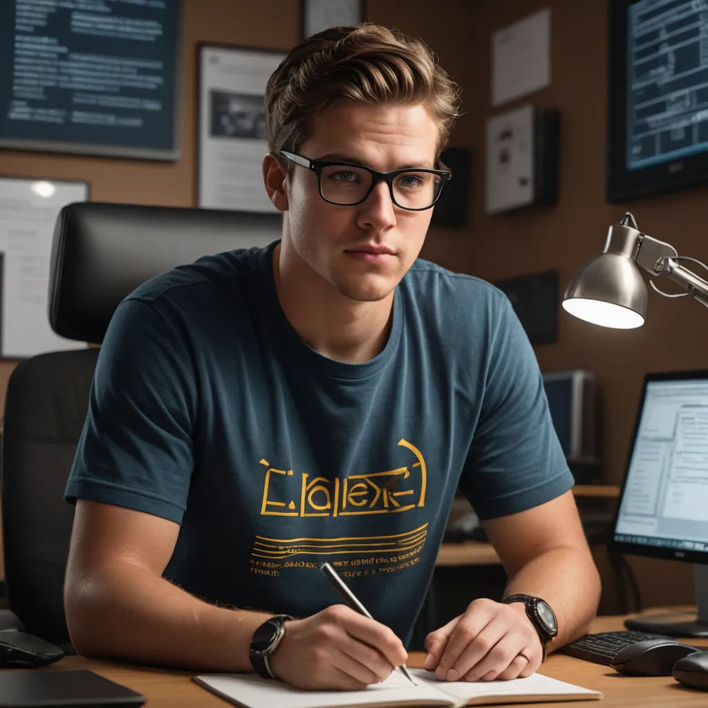 a man sitting at a desk writing on a notepad with a lamp on the wall behind him and a computer on the desk, academic art, a stock photo, Cedric Seaut (Keos Masons), detailed product photo