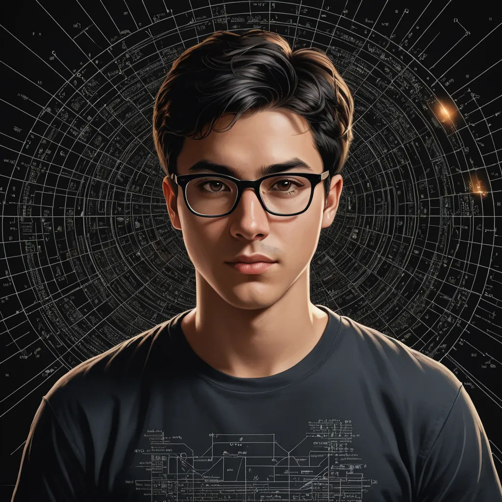 a man with glasses and a black shirt with a black background with a diagram of a star system in the background, serial art, a character portrait, Cedric Seaut (Keos Masons), rossdraws global illumination