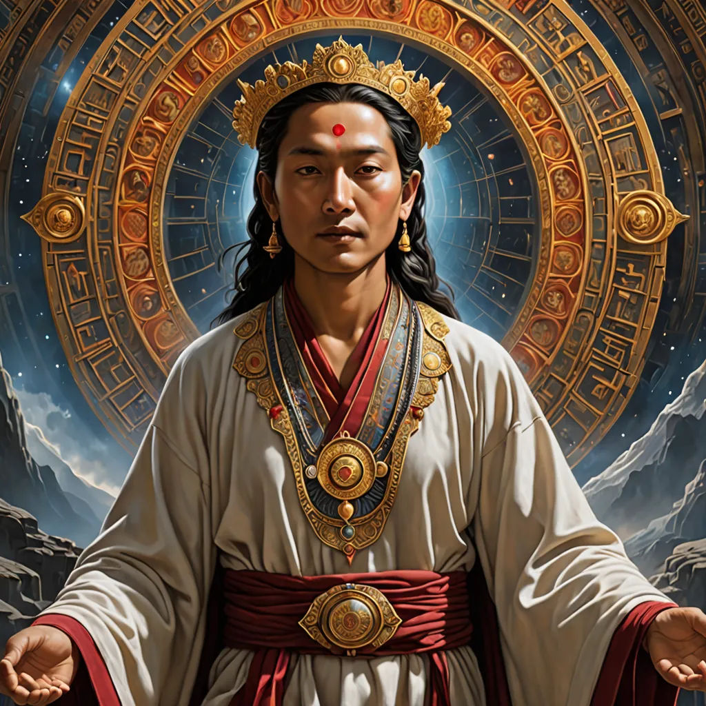 a painting of a man in a white robe with a gold crown on his head and hands out in front of him, fantasy art, a detailed painting, Donato Giancola, epic fantasy character art
