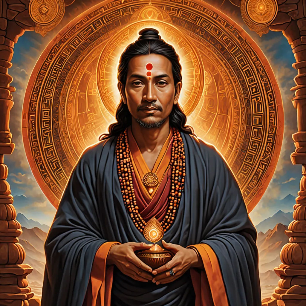 a painting of a man with a golden halo around his neck and a black robe on his shoulders and a gold necklace around his neck, metaphysical painting, a detailed painting, Alex Grey, highly detailed digital painting