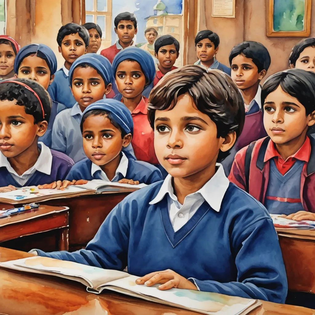 a painting of a school classroom full of children with books in their hands and a third boy in the front row, bengal school of art, an oil on canvas painting, Bhupen Khakhar, detailed painting