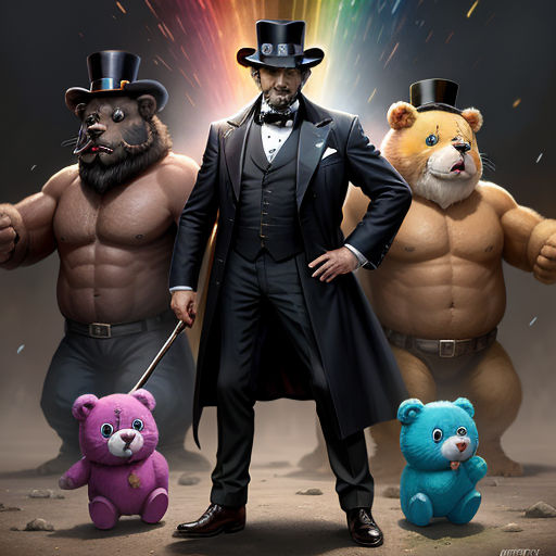 a man in a top hat and a bear and a bear in a suit and tie and a bear in a top hat, furry art, a character portrait, Fernando Botero, trending on furaffinity