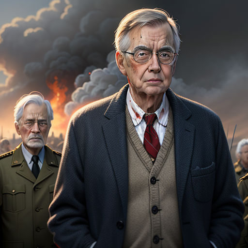 a painting of a man in a suit and tie standing in front of a group of men in uniforms, sots art, a character portrait, Carl Gustaf Pilo, key art