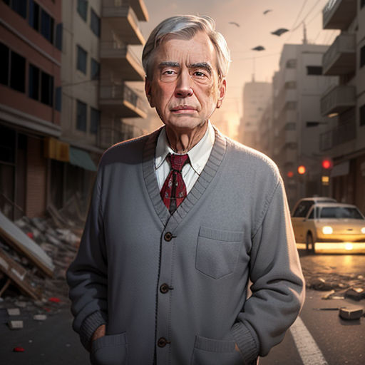 a man standing in the middle of a street with a car in the background and birds flying overhead in the sky, hyperrealism, a character portrait, Arie Smit, behance hd