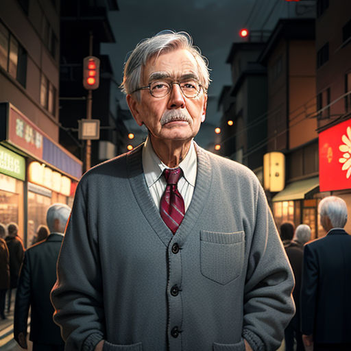 a man in a suit and tie standing in a crowded street at night with people walking by on the sidewalk, photorealism, a character portrait, Arie Smit, cinematic photography