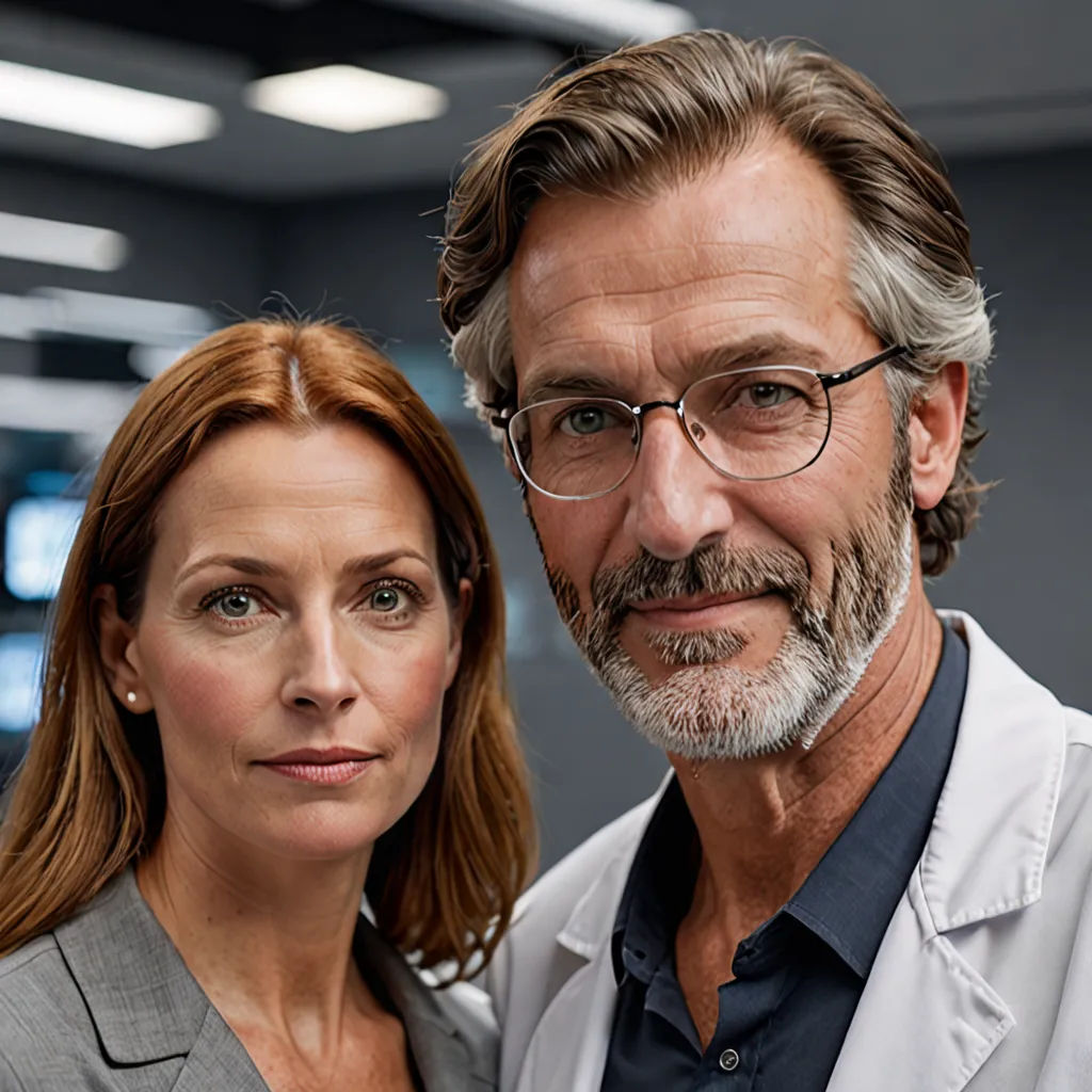 a man and a woman are posing for a picture together in a room with a gray wall and a ceiling, arbeitsrat für kunst, a stock photo, Christen Dalsgaard, promotional image