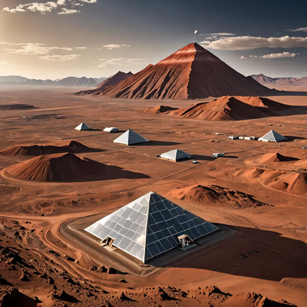 a desert with a pyramid and a few other pyramids in the distance with a mountain in the background, space art, concept art, Filip Hodas, desert