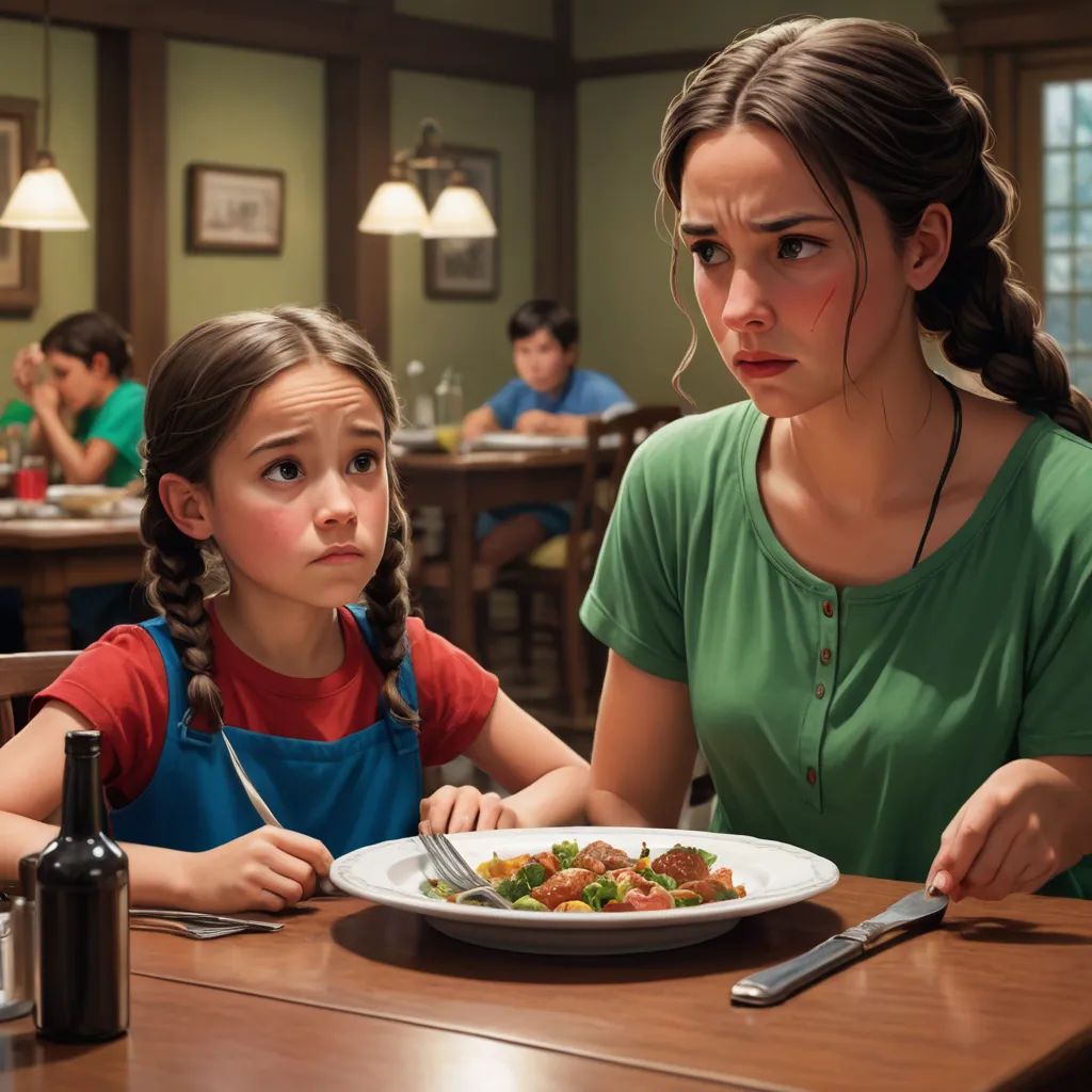 a woman and a girl sitting at a table with a plate of food in front of them, with a fork and knife in their hands, hyperrealism, a stock photo, Ada Gladys Killins, promotional image
