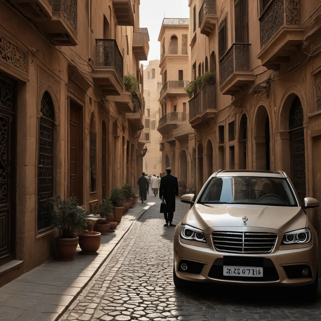 a car parked on a cobblestone street in a city with people walking by it and a man walking down the street, photorealism, a tilt shift photo, Altoon Sultan, 8k artistic photography