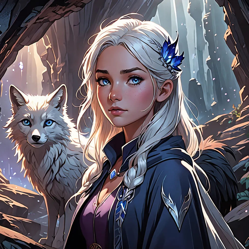 a woman with a wolf in her hand and a forest in the background with rocks and trees, and a cave with a wolf, fantasy art, a character portrait, Artgerm, stanley artgerm lau