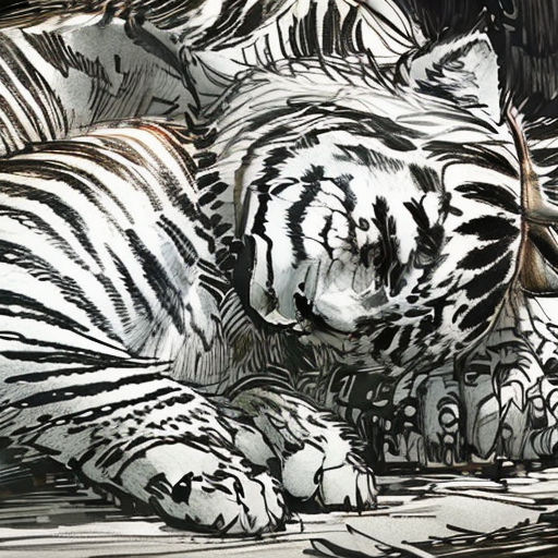 a drawing of a zebra laying down on the ground with another zebra in the background and another zebra standing up behind it