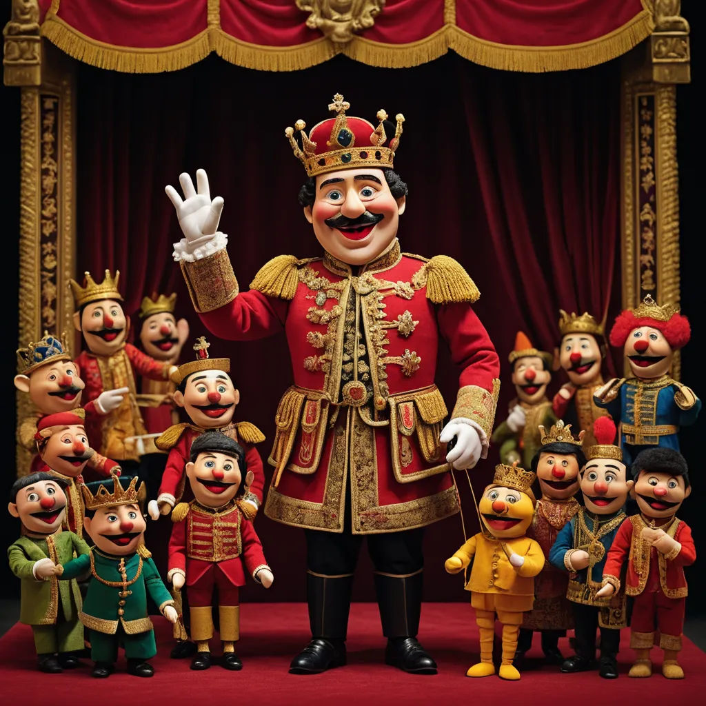 a group of toy figures of a man in a red uniform and a crown and a group of people, qajar art, a storybook illustration, Altoon Sultan, claymation