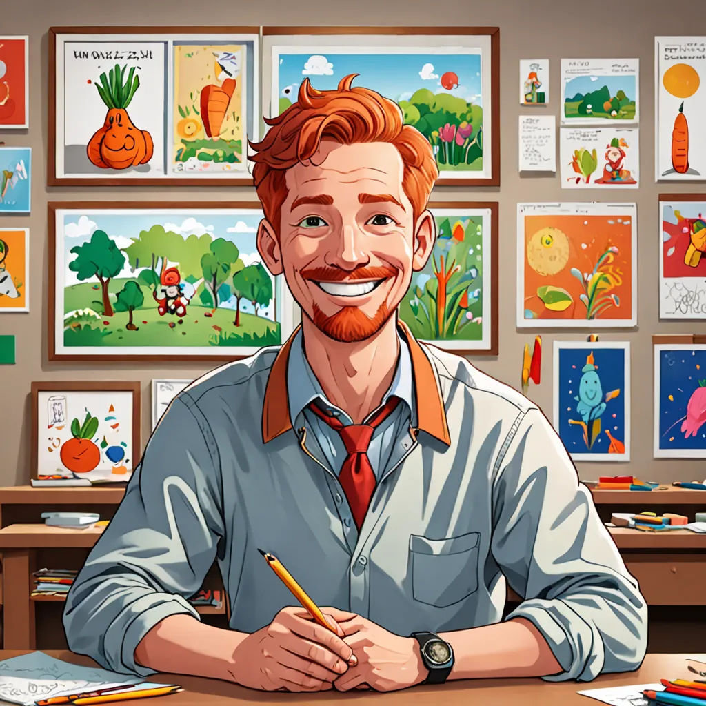a man sitting at a desk with a pencil in his hand and a bunch of pictures on the wall behind him, a character portrait, behance hd, academic art, Chris LaBrooy