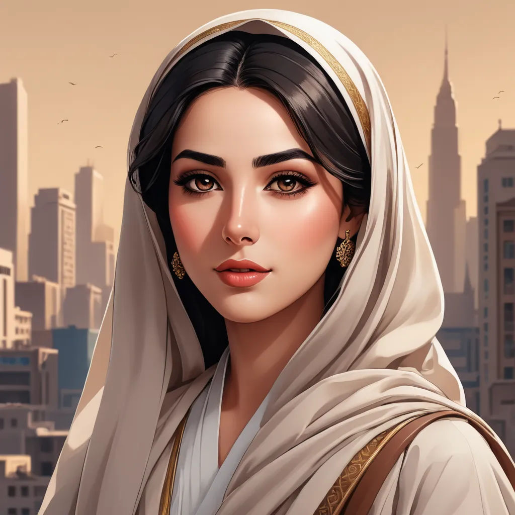 a woman in a headscarf with a city in the background and a bird flying overhead in the sky, fantasy art, egyptian art, Charlie Bowater, trending on artstation hq