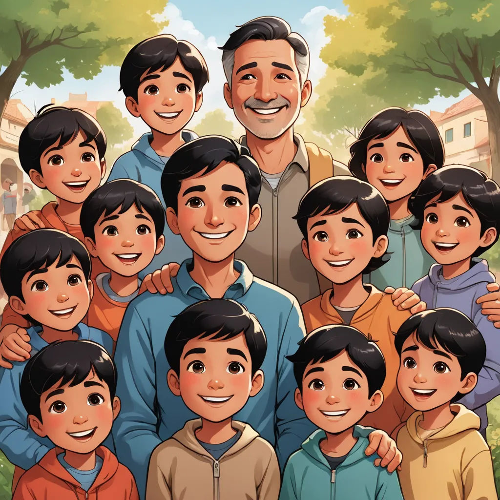 a family portrait of a man and a woman with two children and a man with a beard and a mustache, neoplasticism, a storybook illustration, Fernando Amorsolo, comic cover art