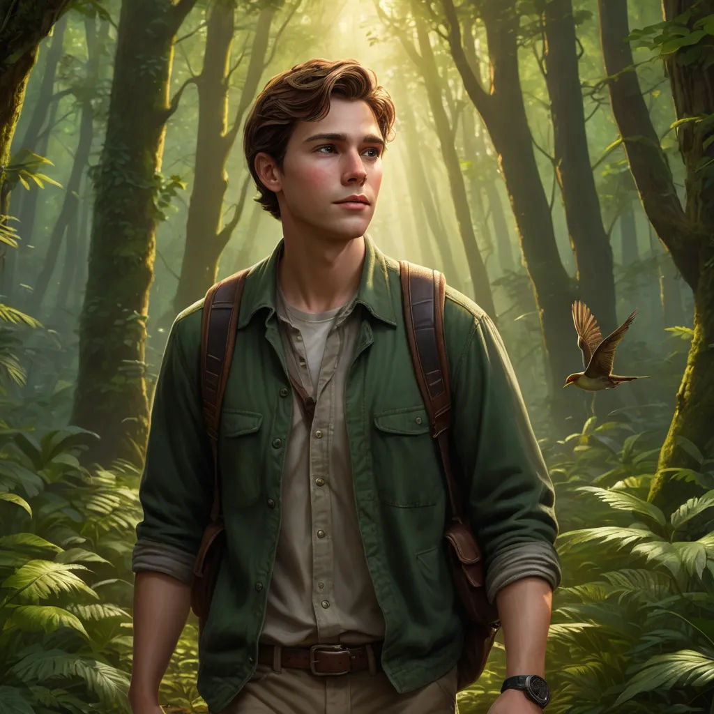 a man in a forest with a bird flying over him and a bird flying over him in the air, sots art, a character portrait, Cedric Seaut (Keos Masons), official art