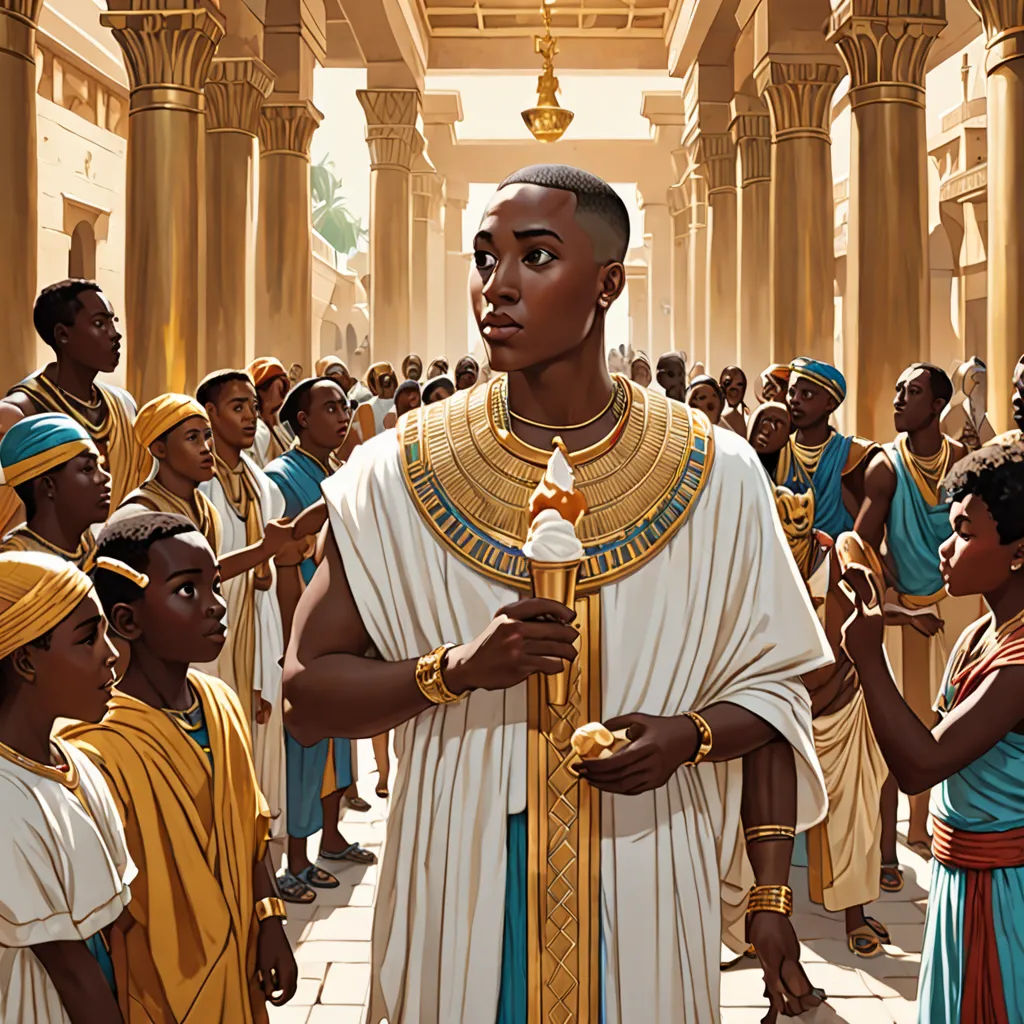 a painting of a man in a white and gold outfit holding a cross in front of a crowd of people, harlem renaissance, egyptian art, Donato Giancola, official art