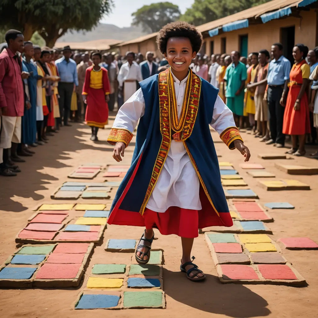 a young boy in a costume walking across a street with a group of people behind him and a line of people behind him, naive art, a jigsaw puzzle, Afewerk Tekle, award-winning photograph