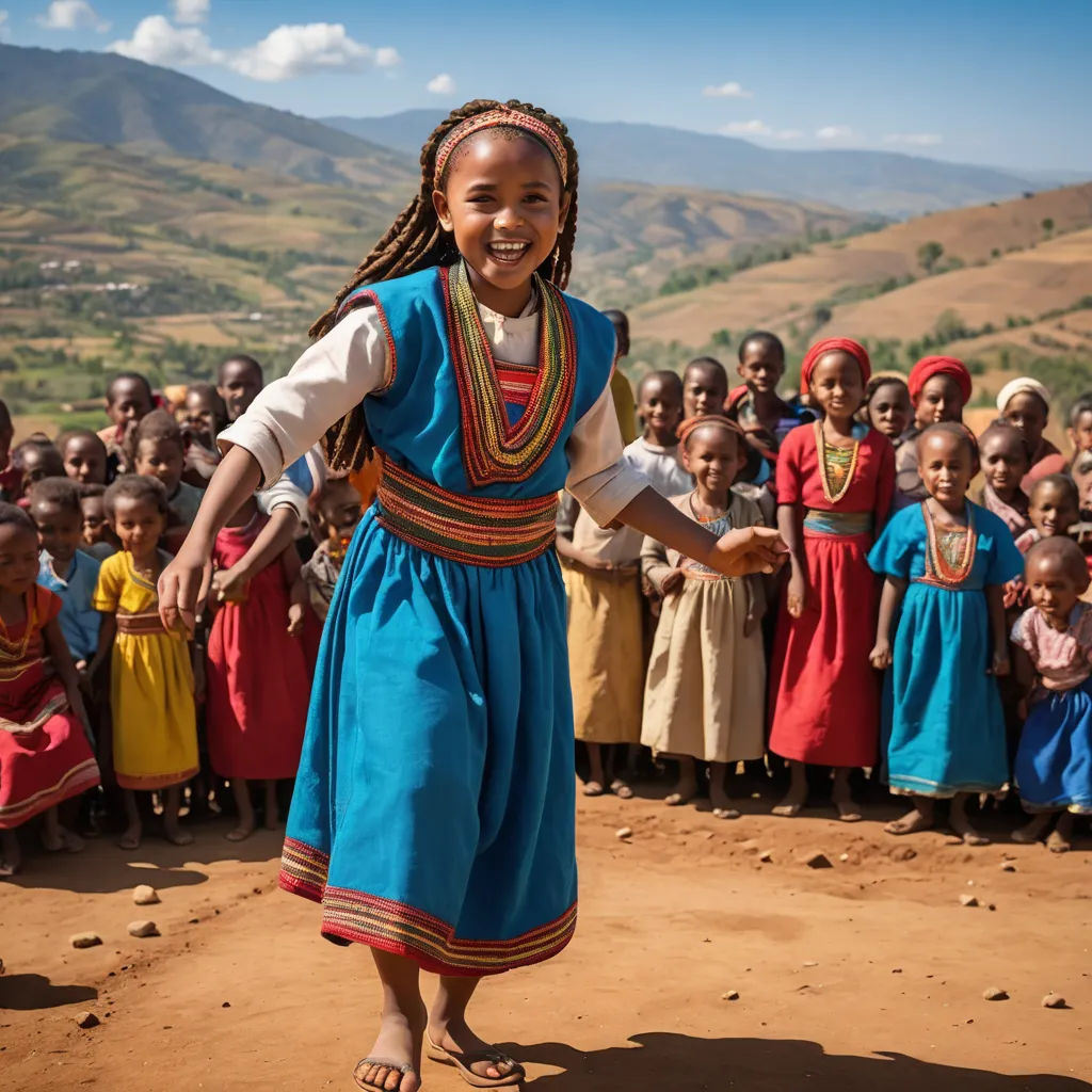 a group of children in a village with a woman in a blue dress and a group of children in red dresses, art & language, a stock photo, Afewerk Tekle, award-winning photograph