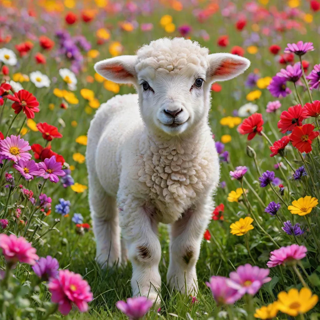 The Playful Lamb in the Flower Field