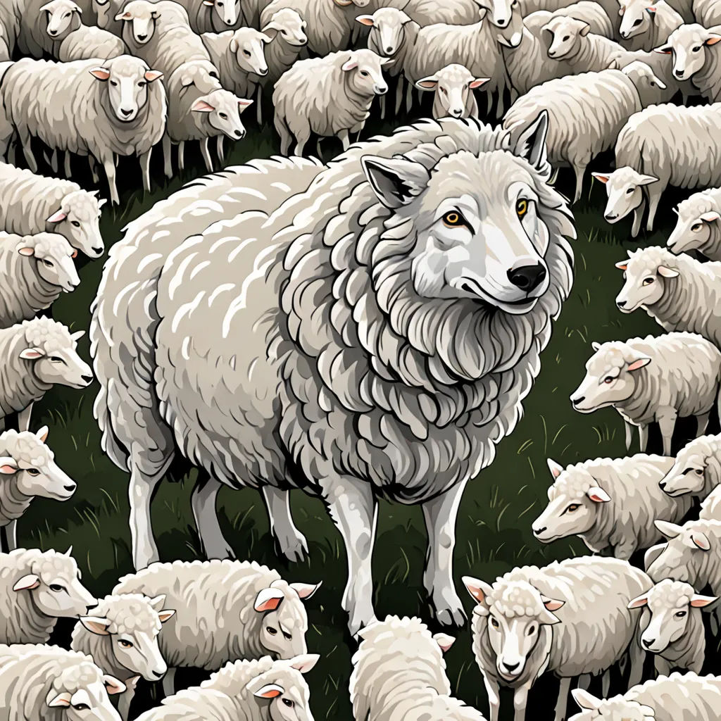 a herd of sheep standing on top of a lush green field of grass covered in white sheep standing next to each other, institutional critique, a storybook illustration, Dan Hillier, detailed illustration