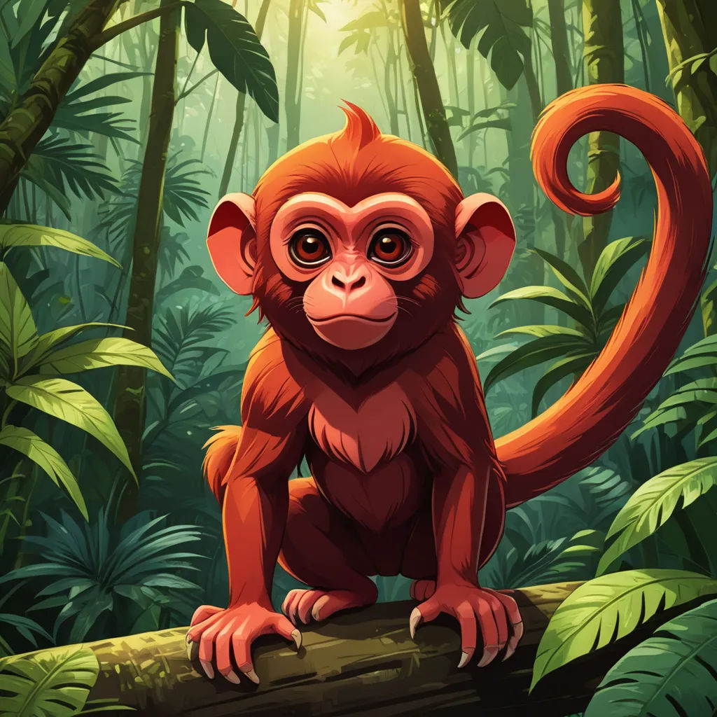 a monkey sitting on a log in the jungle with a bright light behind it and a jungle background with trees and leaves, sumatraism, a digital painting, Alex Petruk APe, jungle