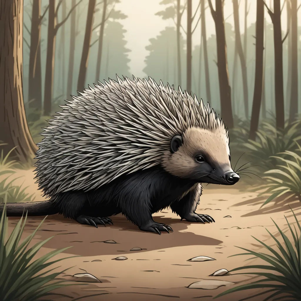 a porcupine is walking through a forest with tall grass and trees in the background, and a path leading to the forest, sots art, an illustration of, Dan Mumford, detailed illustration