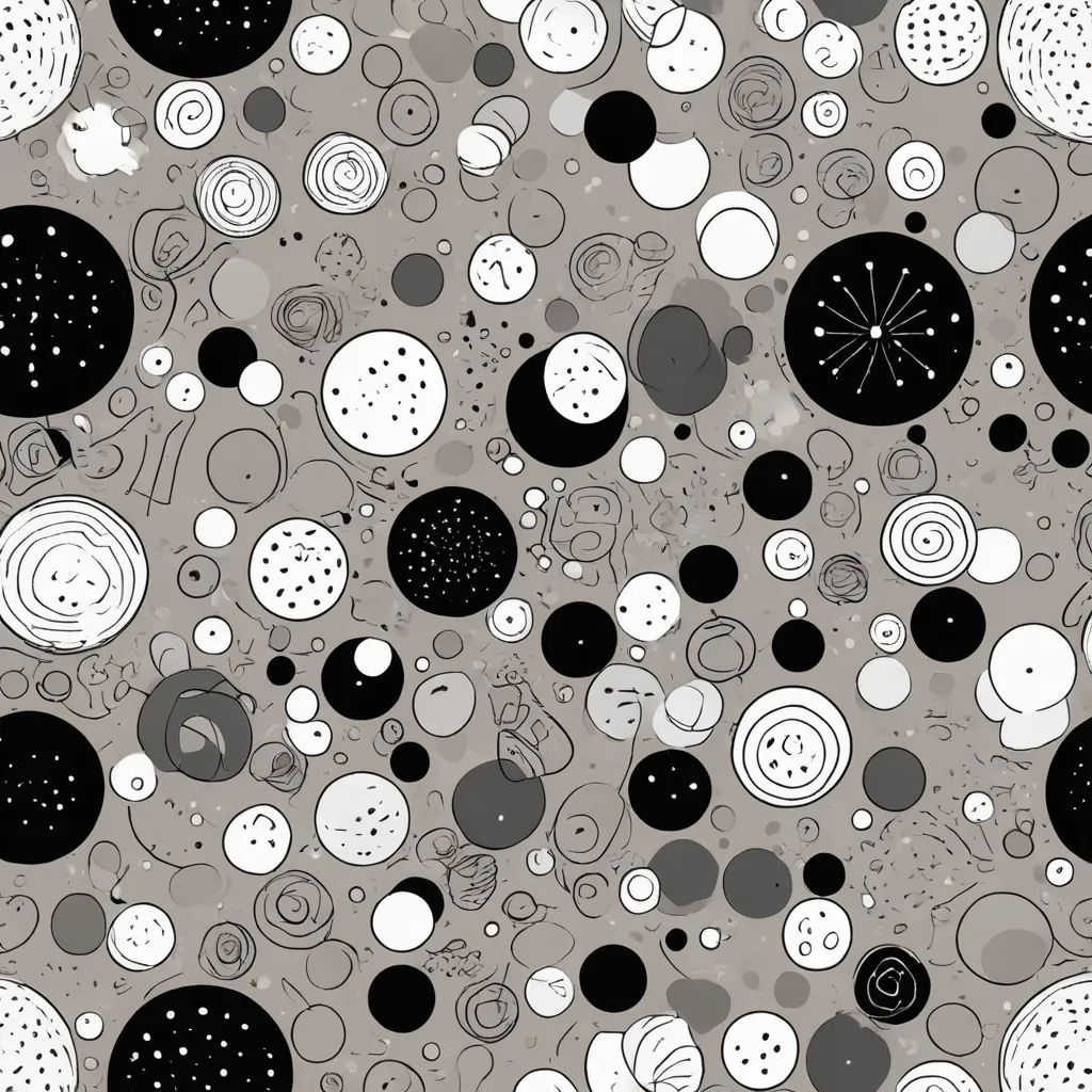 a black and white abstract pattern with circles and dots on a gray background with a black and white background, generative art, an ultrafine detailed painting, Earnst Haeckel, particles